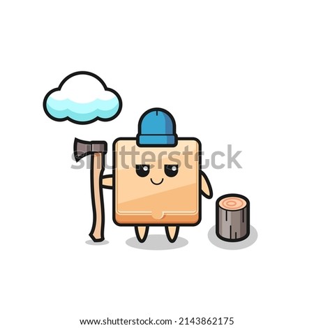 Character cartoon of pizza box as a woodcutter , cute design