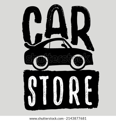 Car store logo or sticker. freehand draw style and flat design.