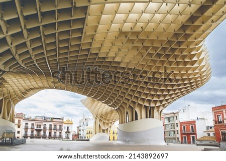 Metropol Parasol wooden structure located in the old quarter of Seville, Spain. Empty place without people Royalty-Free Stock Photo #2143892697
