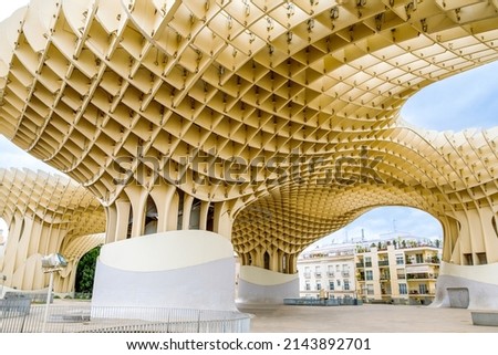Metropol Parasol wooden structure located in the old quarter of Seville, Spain. Empty place without people Royalty-Free Stock Photo #2143892701