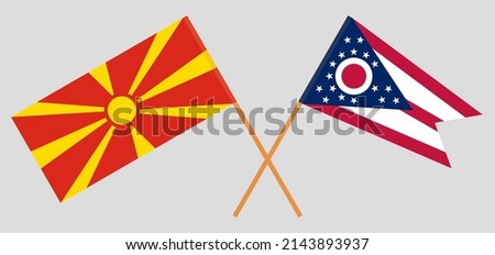 Crossed flags of North Macedonia and the State of Ohio. Official colors. Correct proportion. Vector illustration
