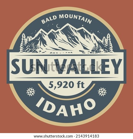 Abstract stamp or emblem with the name of Sun Valley, Idaho, vector illustration