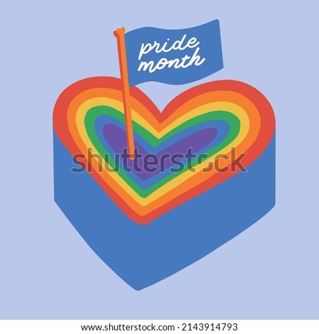 Rainbow Heart Cake with Pride Month Flag Royalty-Free Stock Photo #2143914793
