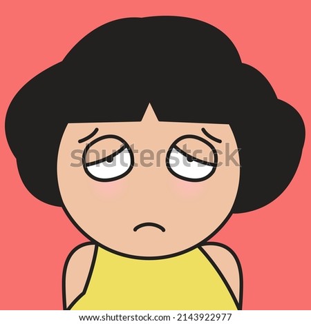 Closeup Portrait Of Tired Exhausted Girl With Tiring Face Concept Card Character illustration