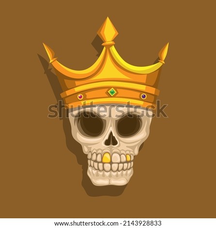 Skull king with crown and gold teeth mascot cartoon illustration vector