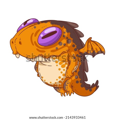 Funny Little Dragon, isolated vector illustration. A cute flying baby dragon. Adorable Fairytale Creature. A mythic animal. A children's book character. A toy concept. A mascot creature. A weird pet