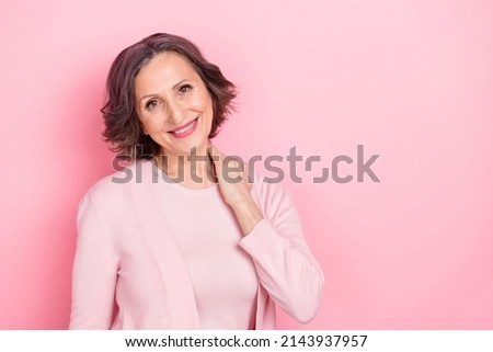 Photo of good mood positive mature grandmother visit 8-march woman day party isolated on pink color background
