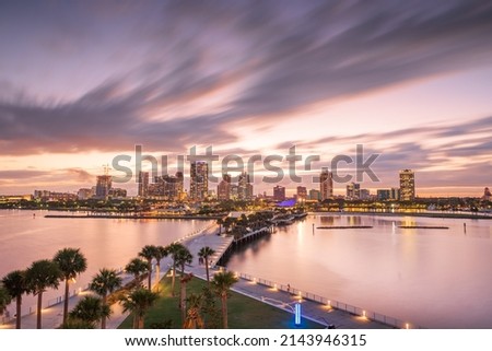 St. Pete, Florida, USA downtown city skyline from the pier at night. Royalty-Free Stock Photo #2143946315