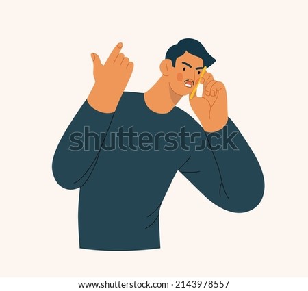 People portrait - Talking on the phone -Modern flat vector concept illustration of a young man talking on the phone, half-length portrait, user avatar. Creative landing web page illustartion