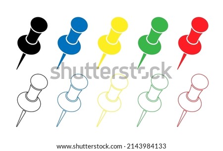 Set of pin icons in different colors on a white background
