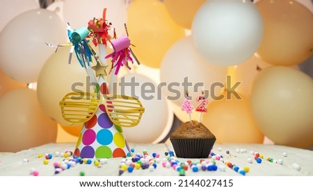 Creative happy birthday greetings with number 42, festive background with balloons for forty-two years, decorations for the holiday