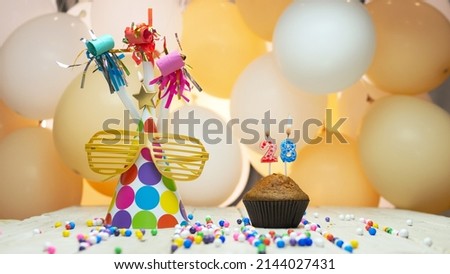 Creative birthday greetings with number 28, festive background with balloons for twenty-eight years, decorations for the holiday