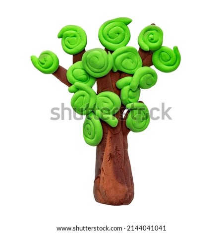 Plasticine tree, isolated on white. Blank for a collage.