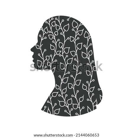 Woman's silhouette with plants. Vector illustration isolated on white background