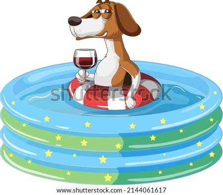 A beagle dog in inflatable pool illustration