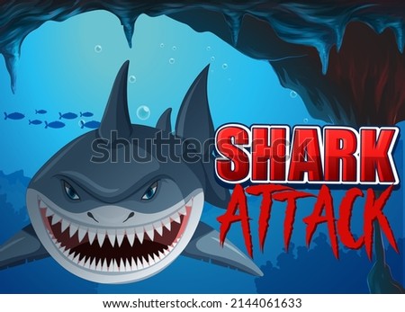 Aggressive shark underwater deep sea background illustration