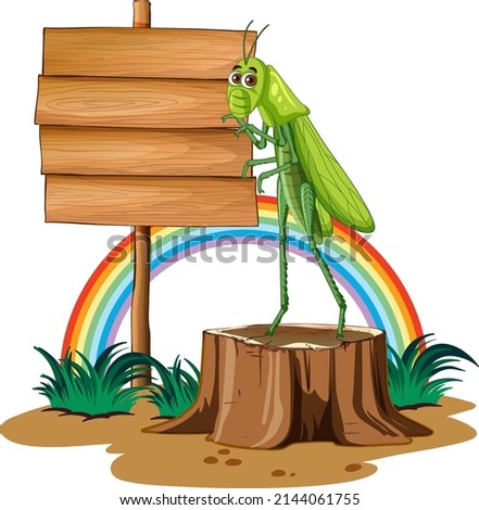Sign board with grasshopper on white background illustration