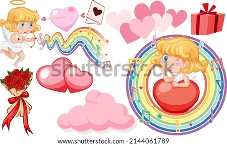 Valentine theme with hearts and music rainbow illustration