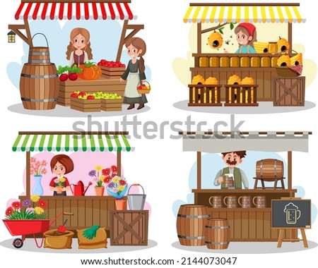 Flea market concept with food truck  illustration