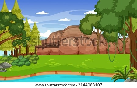 Nature scene with trees and fields illustration