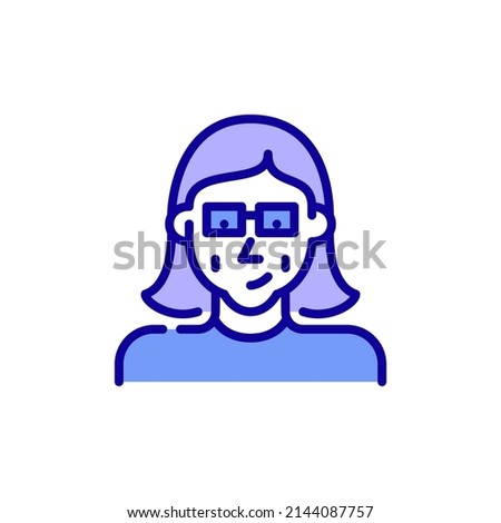Nice smiling old lady in glasses. Pixel perfect, editable stroke color icon
