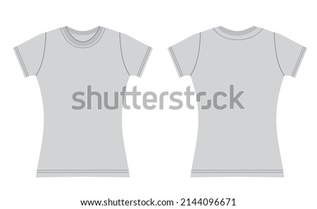Women's Short Sleeve, basic T-shirt. Women's T-Shirt Template vector on white background. Technical fashion illustration with short sleeves. Flat apparel t-shirt template front and back, white color.