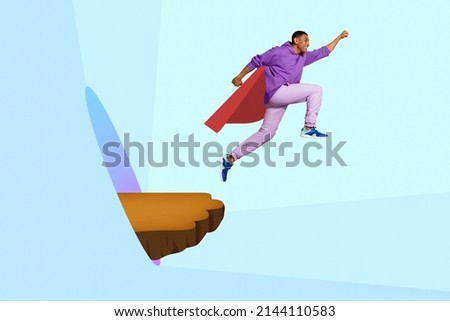 Cartoon style designed collage diverse ethnicity generic superhero figure flying out from secret cave base in space dc marvel comics inspiration background