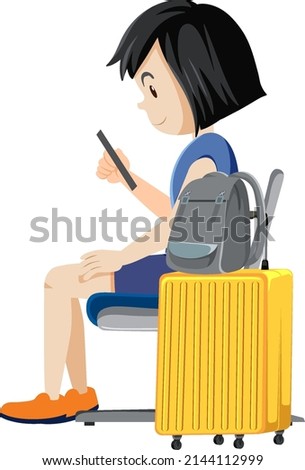 Side view of woman using mobile phone illustration