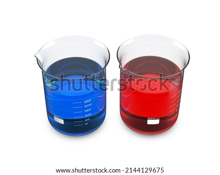 Glass beakers on a white background. 3d illustration.