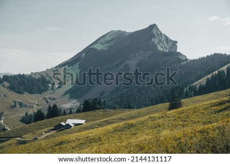 Panorama of the Susten pass, which connects Innertkirchen in the canton of Bern with Wassen in the canton of Uri, Switzerland. Interlaken and its surroundings. Royalty-Free Stock Photo #2144131117