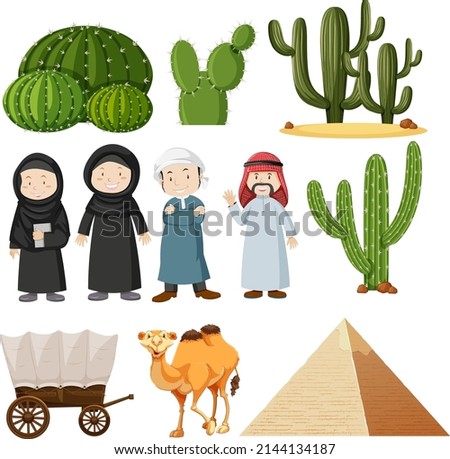 Arabic people and cactus plants illustration
