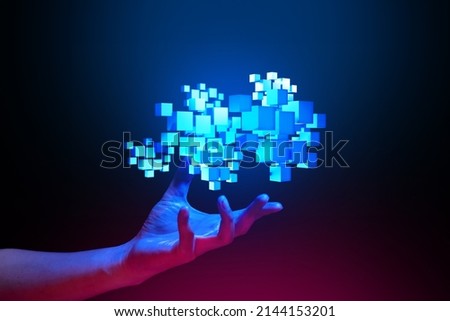 metaverse with social data netowork simulation, ai information of internet of things, hold the global system technology, deep learning, robotic binary, digital hacker security Royalty-Free Stock Photo #2144153201