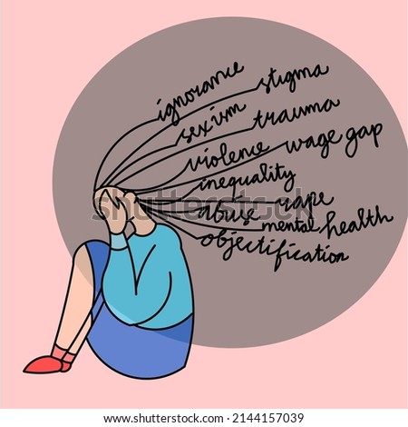 Abstract illustration of distressed woman with her problems