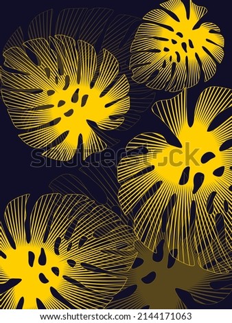 monstera seamless pattern golden color design elements. vector background leaves pattern design illustration