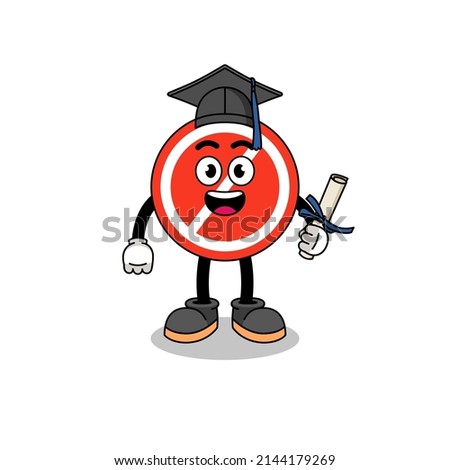 stop sign mascot with graduation pose , character design