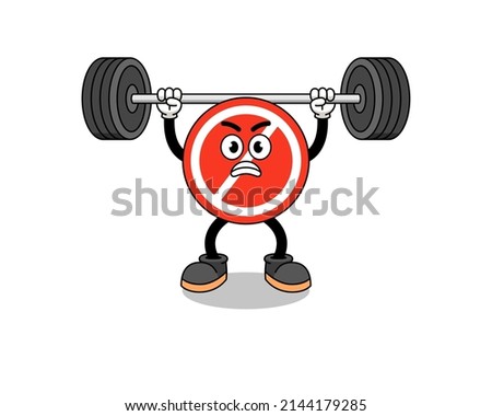 stop sign mascot cartoon lifting a barbell , character design