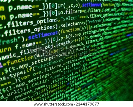 Computer script coding source code on desktop monitor. Programming, webdesign HTML printed code