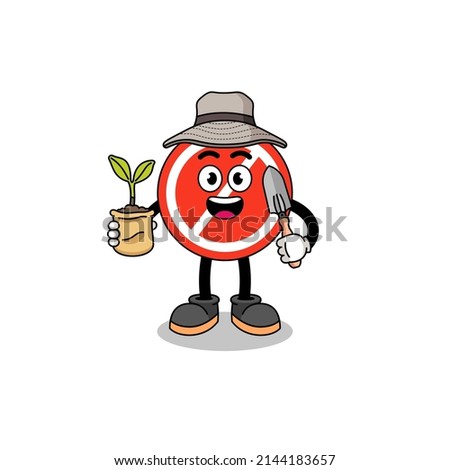 Illustration of stop sign cartoon holding a plant seed , character design