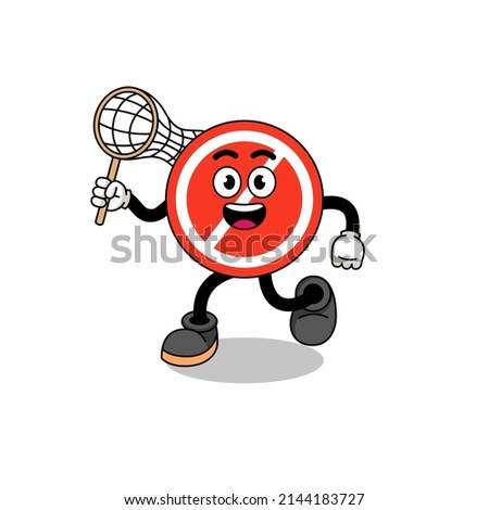 Cartoon of stop sign catching a butterfly , character design