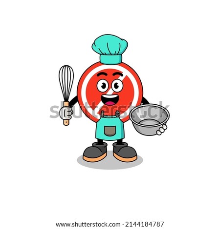 Illustration of stop sign as a bakery chef , character design