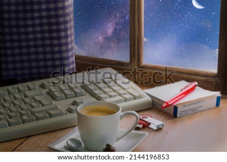 Working from home with a cup of coffee