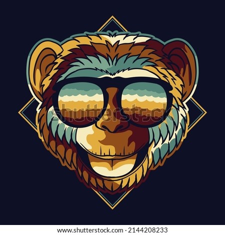 Chimpanzee funny colorful wearing a eyeglasses vector illustration for your company or brand