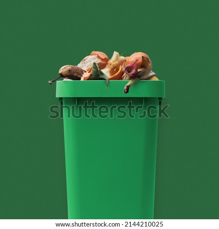 Garbage can full of organic waste, recycling and separate waste collection concept Royalty-Free Stock Photo #2144210025
