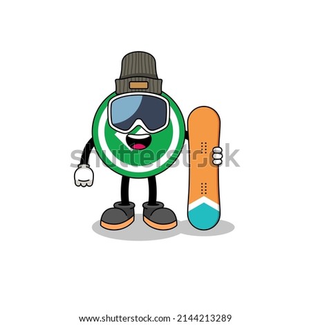Mascot cartoon of check mark snowboard player , character design