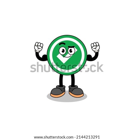 Mascot cartoon of check mark posing with muscle , character design