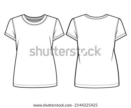 Women's Cap Sleeve Round Neck T-shirt, Active Wear T-shirt Front and Back View. Fashion Illustration, Vector, CAD, Technical Drawing, Flat Drawing.