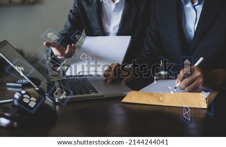 Lawyer working on table office, law and justice concept.
