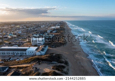 Aerial View of Kill Devil Hills looking North from the Shore line Royalty-Free Stock Photo #2144252885
