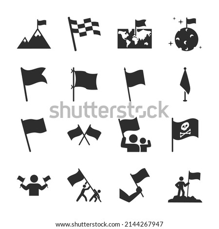 Flag icons set. Different types of flags. Monochrome black and white icon.