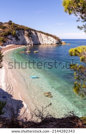 Panoramic view on famous Padulella beach, Portoferraio, Island of Elba, Italy Royalty-Free Stock Photo #2144282343